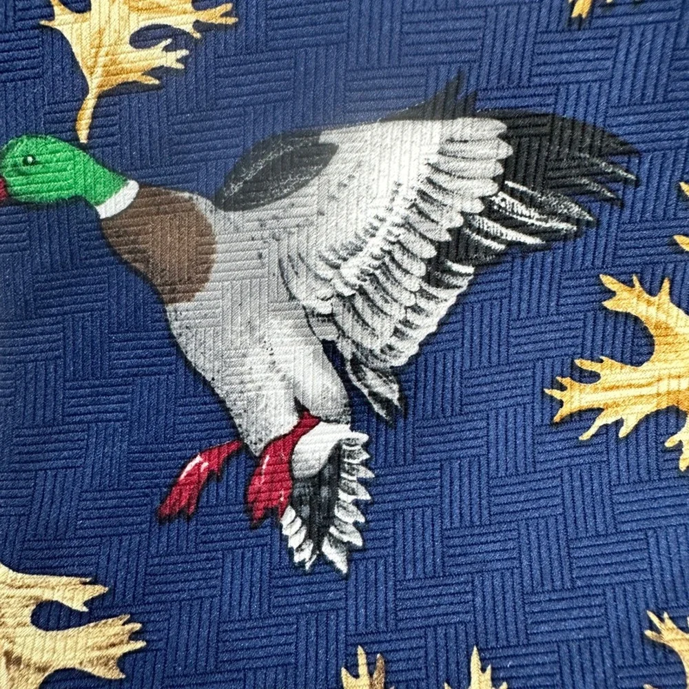 Vintage Field Wear Tie Navy Leaf Mallard‎ Ducks Outdoors Novelty Hunter